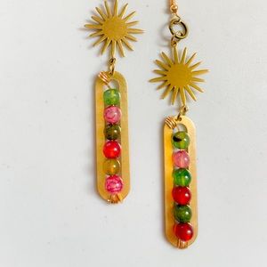 Agate- Sun 🌞 celestial brass earrings